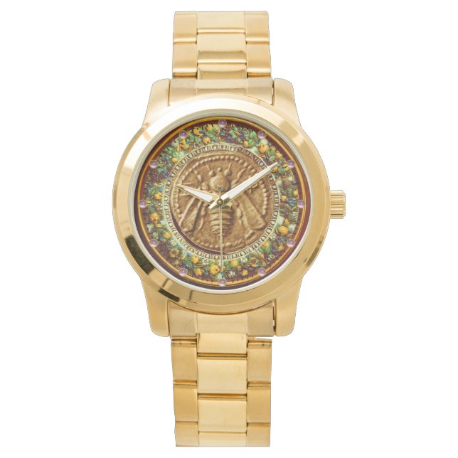 HONEY BEE / YELLOW GREEN FLORENTINE FLORAL CROWN WATCH (Front)