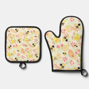 Honey Bee Yellow Oven Mitt & Pot Holder Set