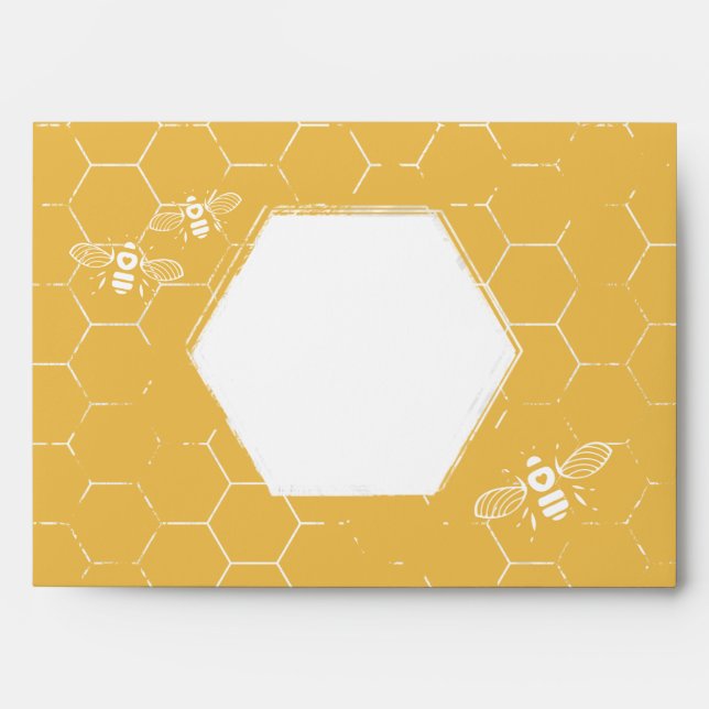 Honey Bee Yellow White Pattern Custom Address Envelope (Front)