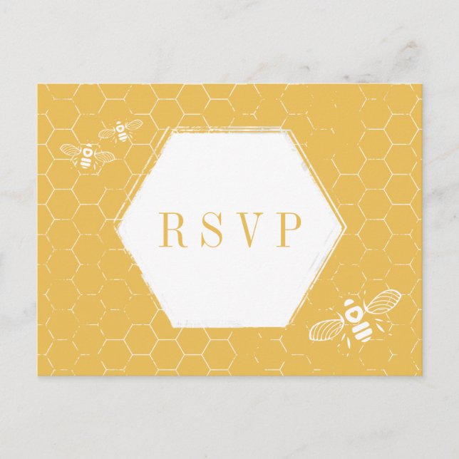 Honey Bee Yellow White Pattern Custom RSVP Card (Front)