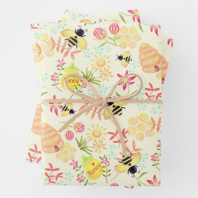 Honey Bee Yellow Wrapping Paper Sheet (In situ)
