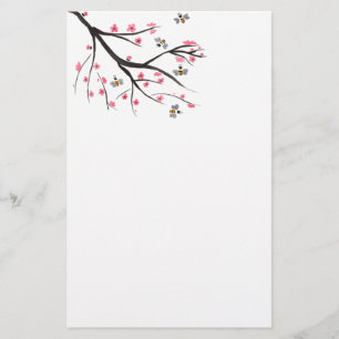 Honey Bees and Cherry Blossoms Stationary Stationery