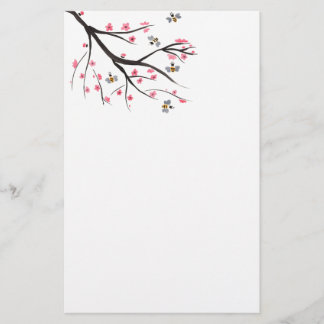Honey Bees and Cherry Blossoms Stationary Stationery
