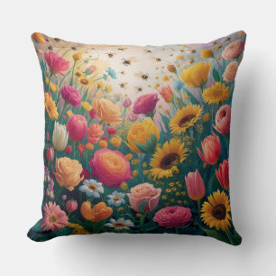 Honey Bees and Flowers Cushion