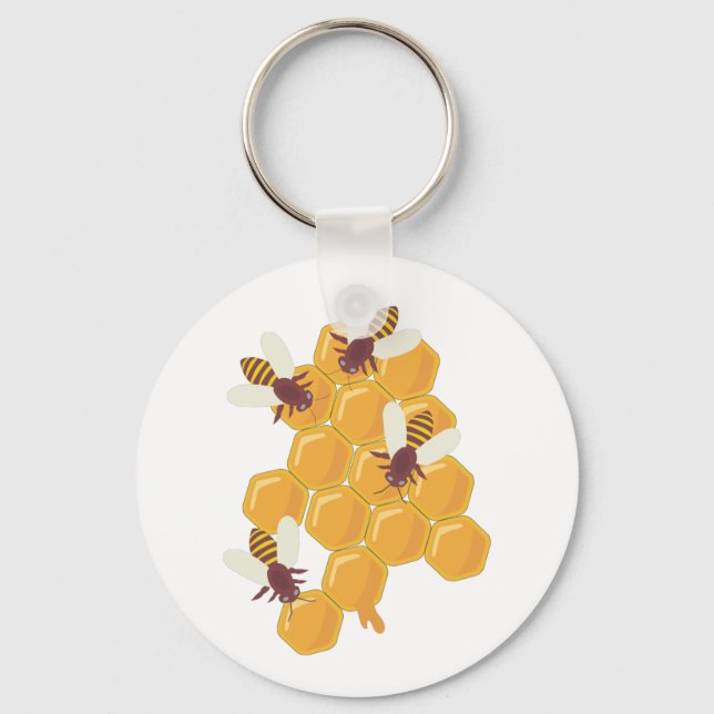 Honey Bees and Honeycomb Design Key Ring (Front)