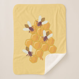 Honey Bees and Honeycomb Design   Sherpa Blanket