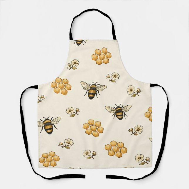 Honey Bees and Honeycomb Seamless Pattern Apron (Front)