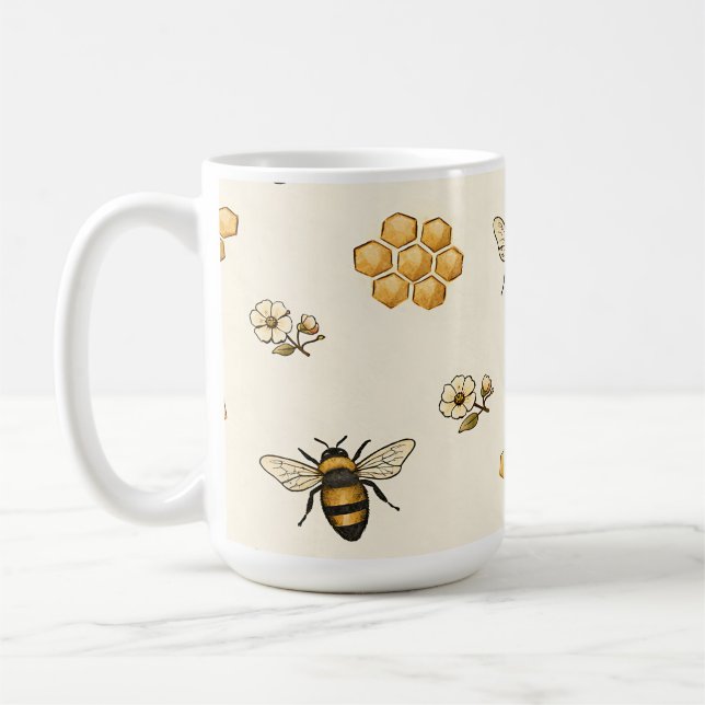 Honey Bees and Honeycomb Seamless Pattern Coffee Mug (Left)