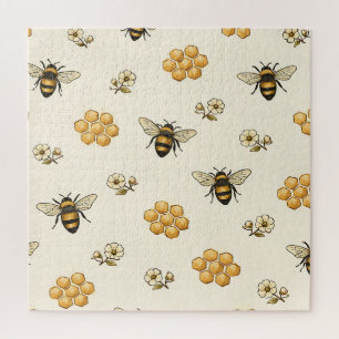 Honey Bees and Honeycomb Seamless Pattern Jigsaw Puzzle