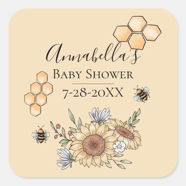 Honey Bees and Sunflowers Square Sticker (Front)