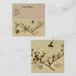 HONEY BEES AND WILD ROSES MONOGRAM Kraft Paper Square Business Card
