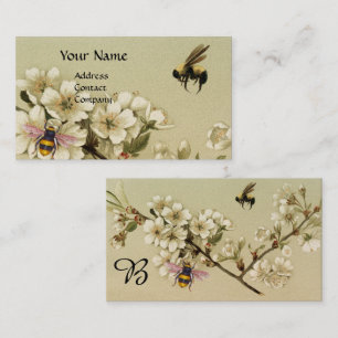 HONEY BEES AND WILD ROSES MONOGRAM Pearl Business Card