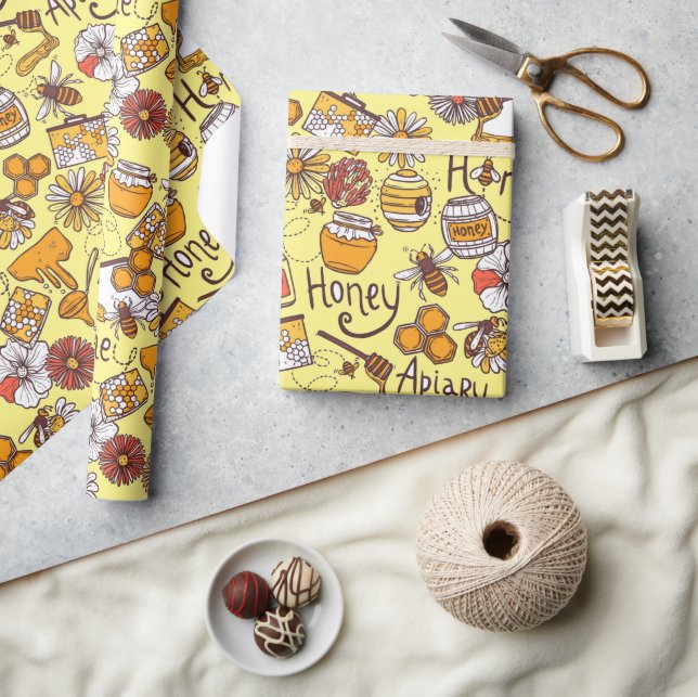 Honey Bees Apiary Floral Gift Wrapping Paper (Crafts)