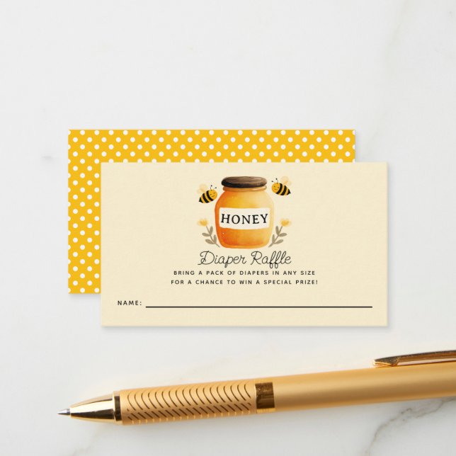 Honey & Bees Baby Shower Diaper Raffle Ticket  Enclosure Card (Front/Back In Situ)
