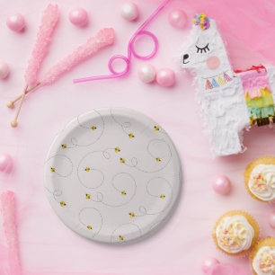 Honey Bees Baby Shower Pink Paper Plate