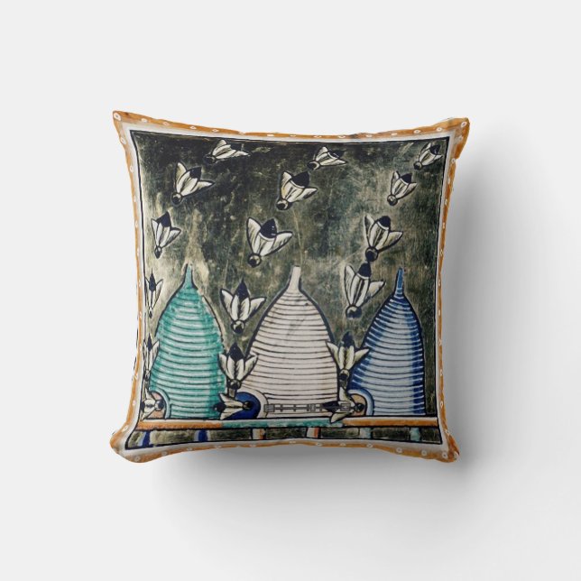 HONEY BEES ,BEE HIVE MEDIEVAL BEEKEEPER CUSHION (Front)