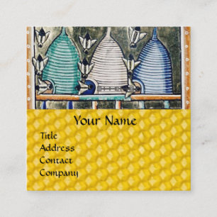 HONEY BEES,BEE HIVES, Mediaeval Beekeeper Monogram Square Business Card