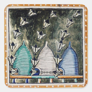 HONEY BEES, BEE HIVES,MEDIEVAL BEEKEEPER SQUARE STICKER
