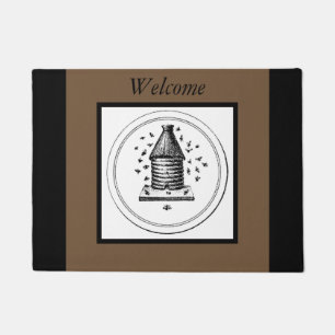 Honey Bees Beehive Optional Welcome and Colour Doormat