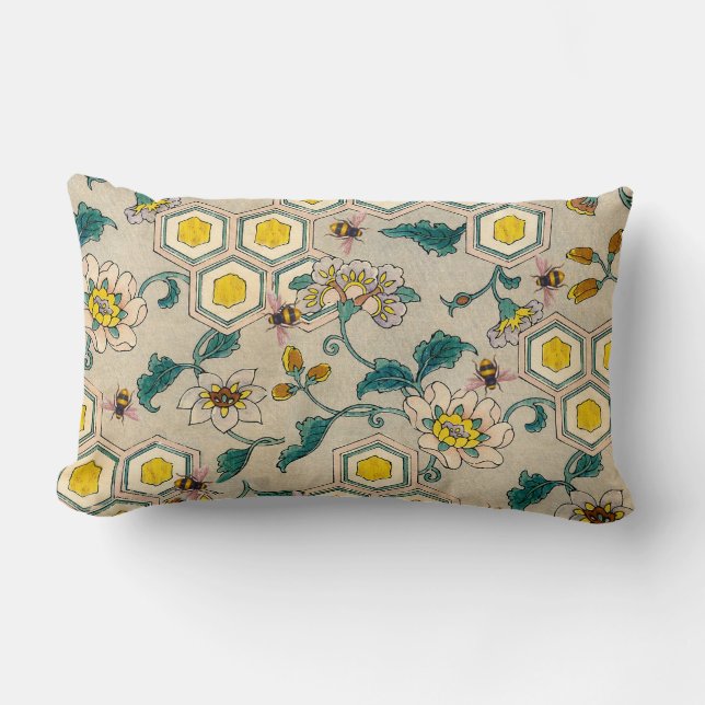 HONEY BEES,BEEHIVES, SPRING FLOWERS BEEKEEPER LUMBAR CUSHION (Front)