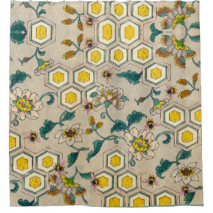 HONEY BEES,BEEHIVES,SPRING FLOWERS BEEKEEPER  SHOWER CURTAIN