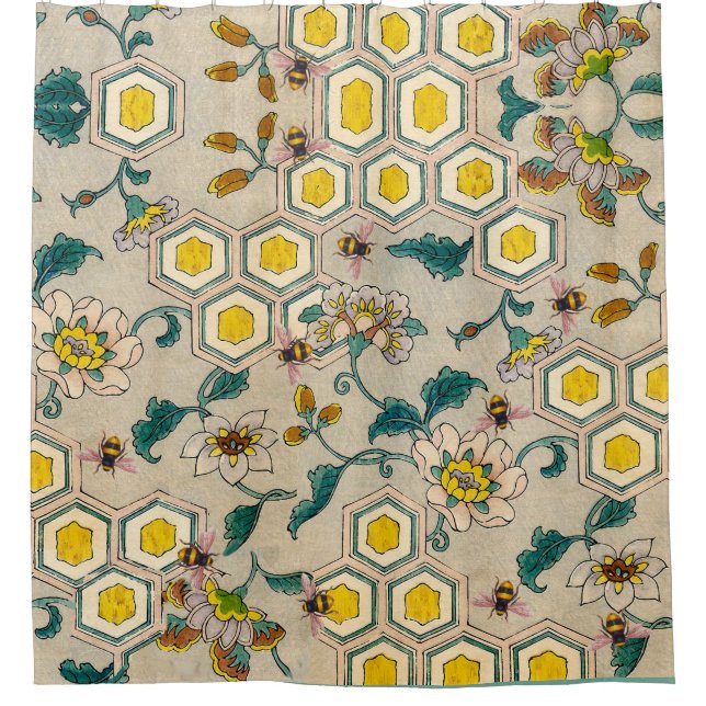 HONEY BEES,BEEHIVES,SPRING FLOWERS BEEKEEPER  SHOWER CURTAIN (Front)