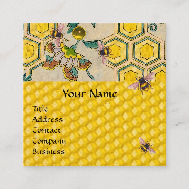 HONEY BEES,BEEHIVES, SPRING FLOWERS BEEKEEPER SQUARE BUSINESS CARD (Front)
