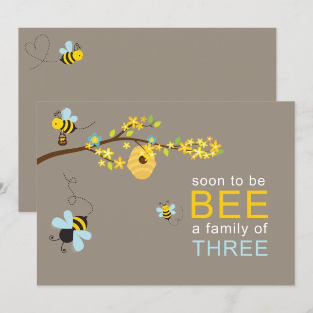 Honey Bees Boy Invitation Blue (Front/Back)