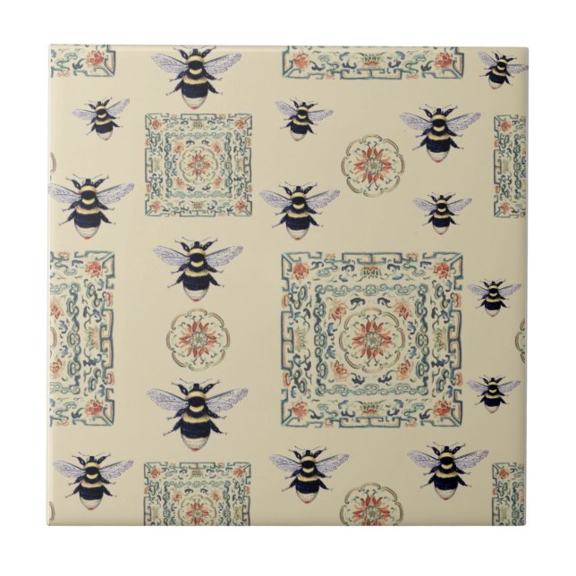 Honey Bees Brown Beige Gold with Design Tile (Front)