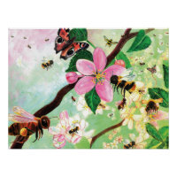 Honey Bees, Bumblebees & Spring Blossoming Tree