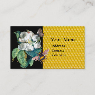 HONEY BEES, BUTTERFLY AND WHITE ROSE MONOGRAM BUSINESS CARD