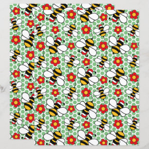Honey Bees Christmas Scrapbook Paper in Green