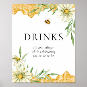 Honey Bees Daisy Flower Bar Drink Station Sign