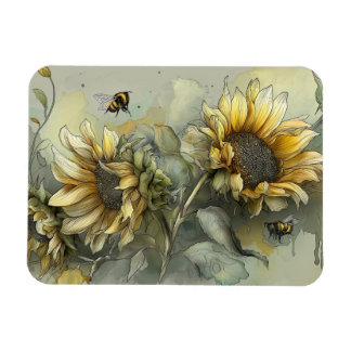 Honey bees dance and buzz amongst the sunflower magnet