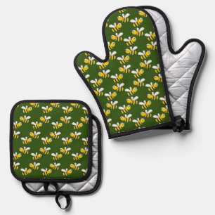 Honey Bees Design Oven Mitt & Pot Holder Set