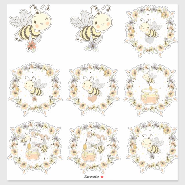Honey Bees, Fairy & Baby Bees In Seamless Pattern (Sheet)