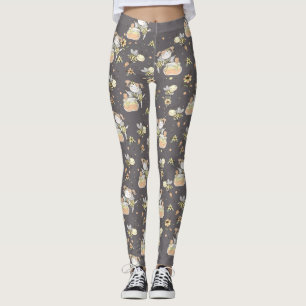 Honey Bees, Fairy & Baby Bees In Seamless Pattern Leggings