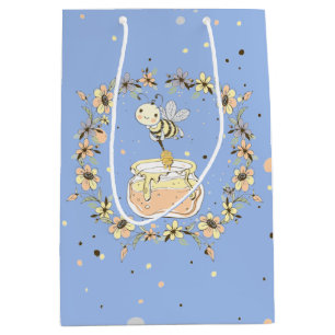 Honey Bees, Fairy & Baby Bees In Seamless Pattern Medium Gift Bag