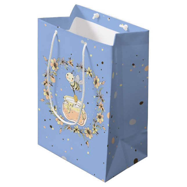 Honey Bees, Fairy & Baby Bees In Seamless Pattern Medium Gift Bag (Front Angled)