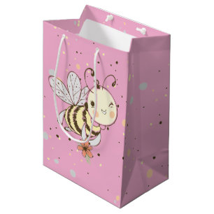 Honey Bees, Fairy & Baby Bees In Seamless Pattern Medium Gift Bag
