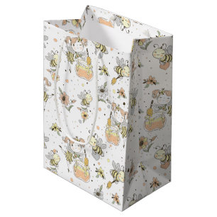 Honey Bees, Fairy & Baby Bees In Seamless Pattern Medium Gift Bag