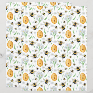 Honey Bees Floral Scrapbook Paper