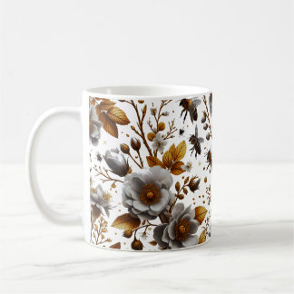 honey bees  florals and leaves pattern doodle art coffee mug