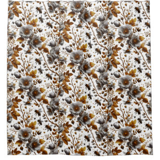 honey bees  florals and leaves pattern doodle art shower curtain