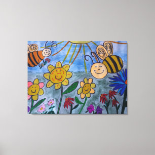 Honey Bees & Flowers Canvas Art