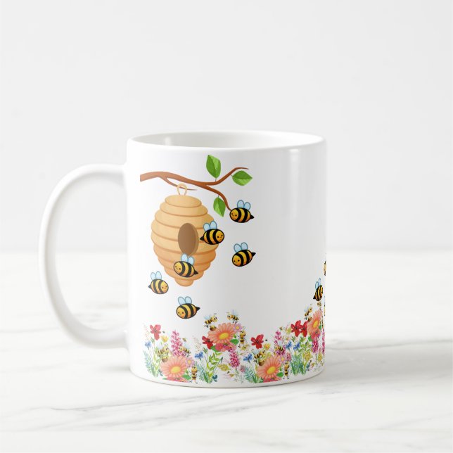 Honey Bees & Flowers  Coffee Mug (Left)