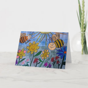 Honey Bees & Flowers Greeting Card