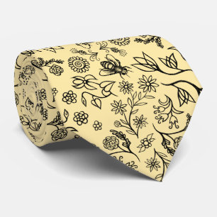 Honey Bees & Flowers Liberty Pattern Black Yellow Tie