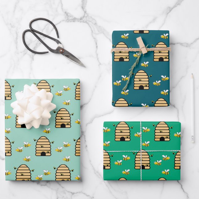 Honey Bees Hive Design Wrapping Paper (Front)