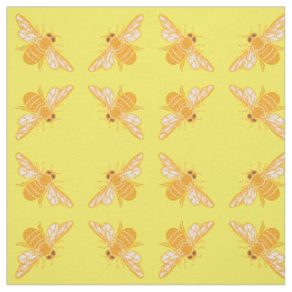 Honey bees in diamond pattern on bright yellow fabric